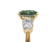 3 Stone Engagement Ring Setting for Fancy Green Radiant Cut Center with Large Pear-Shaped Accents and Prong Head in Yellow Gold
