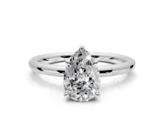 Hidden Halo Engagement Ring Setting for Pear-Shaped Center with Thin Rounded Band and Prong Head in White Gold