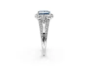 Halo Engagement Ring Setting for Fancy Blue Princess Cut Center with Two-Strand Split Shank and Prong Head in Platinum