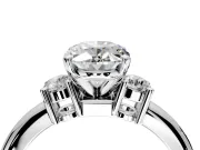 3 Stone Engagement Ring Setting for Oval Center with Wide Plain Band and Prong Head in Sterling Silver