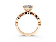 Solitaire Engagement Ring Setting for Princess Cut Center with Milgrain Bezel Accents and Prong Head in Rose Gold