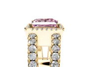 Halo Engagement Ring Setting for Fancy Pink Princess Cut Center with Wide-Open Pave Split Shank and Prong Head in Yellow Gold