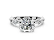 Solitaire Engagement Ring Setting for Heart-Shaped Center with Beaded Bezel Station Band and Prong Head in Sterling Silver