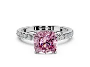 Open Basket Engagement Ring Setting for Fancy Pink Cushion Cut Center with Pave Band and Prong Head in Sterling Silver
