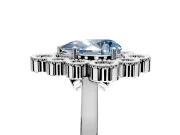 Cluster Halo Engagement Ring Setting for Fancy Blue Pear-Shaped Center with Milgrain Bezel Accents and Prong Head in Platinum