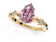 Solitaire Engagement Ring Setting for Fancy Pink Pear-Shaped Center with Beaded Bezel Station Band and Prong Head in Yellow Gold