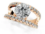 Solitaire Engagement Ring Setting for Round Cut Center with Wide-Open Split Shank and Prong Head in Rose Gold
