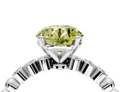 Solitaire Engagement Ring Setting for Fancy Yellow Round Cut Center with Bezel-Dot Beaded Band and Prong Head in Platinum