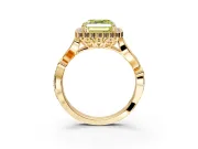 Halo Engagement Ring Setting for Fancy Yellow Asscher Cut Center with Leaf Motif Split Shank and Prong Head in Yellow Gold