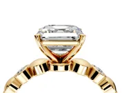 Solitaire Engagement Ring Setting for Asscher Cut Center with Beaded Bezel Station Band and Prong Head in Yellow Gold