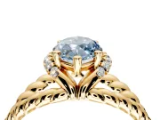 Halo Engagement Ring Setting for Fancy Blue Marquise Center with Rope Twist Split Shank and Prong Head in Yellow Gold