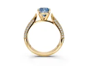 Solitaire Engagement Ring Setting for Fancy Blue Cushion Cut Center with Multi-Row Accents and Prong Head in Yellow Gold