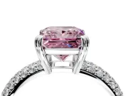 Solitaire Engagement Ring Setting for Fancy Pink Princess Cut Center with Multi-Row Pave Accents and Basket Head in Platinum