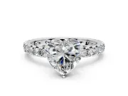 Solitaire Engagement Ring Setting for Heart-Shaped Center with Shared-Prong Accents and Prong Head in White Gold