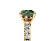 Solitaire Engagement Ring Setting for Fancy Green Cushion Cut Center with Single Row Accent Band and Prong Head in Yellow Gold