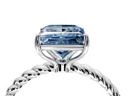 Solitaire Engagement Ring Setting for Fancy Blue Princess Cut Center with Plain Twisted Rope Band and Prong Head in White Gold