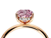 Hidden Halo Engagement Ring Setting for Fancy Pink Cushion Cut Center with Thin Round-Wire Band and Prong Head in Rose Gold