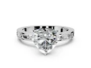 Solitaire Engagement Ring Setting for Heart-Shaped Center with Channel Baguette Band and Prong Head in Platinum