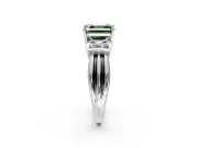 Solitaire Engagement Ring Setting for Fancy Green Asscher Cut Center with Grooved Bar Accent Band and Prong Head in Sterling Silver