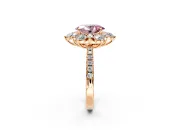Floral Halo Engagement Ring Setting for Fancy Pink Oval Center with Pave Accents and Prong Head in Rose Gold
