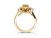 3 Stone Engagement Ring Setting for Fancy Yellow Emerald Cut Center with Crossover Basket, Pave Band and Prong Head in Yellow Gold