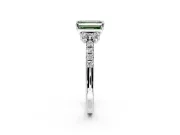Paired Accent Engagement Ring Setting for Fancy Green Emerald Cut Center with Pave Band and Prong Head in Sterling Silver