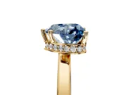 Hidden Halo Engagement Ring Setting for Fancy Blue Heart-Shaped Center with Wide Flat Plain Band and Prong Head in Yellow Gold