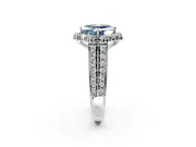 Large Accent Halo Engagement Ring Setting for Fancy Blue Asscher Cut Center with Pave Split Shank and Prong Head in Sterling Silver