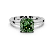 Solitaire Engagement Ring Setting for Fancy Green Cushion Cut Center with Basket Rail and Prong Head in Sterling Silver