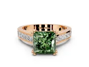 Solitaire Engagement Ring Setting for Fancy Green Princess Cut Center with Channel Band and Double Claw Prong Head in Rose Gold