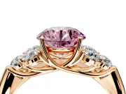 Cluster Engagement Ring Setting for Fancy Pink Round Cut Center with Round Cut Accent Frame and Prong Head in Rose Gold