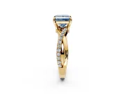 Solitaire Engagement Ring Setting for Fancy Blue Princess Cut Center with Half-Pave Crossover Band and Prong Head in Yellow Gold
