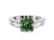 Solitaire Engagement Ring Setting for Fancy Green Cushion Cut Center with Bezel Station Band and Prong Head in Platinum