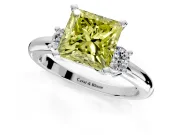3 Stone Engagement Ring Setting for Fancy Yellow Princess Cut Center with Wide Plain Band and Prong Head in Sterling Silver