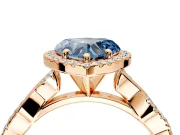 Halo Engagement Ring Setting for Fancy Blue Heart-Shaped Center with Pave and Plain Twist Band and Prong Head in Rose Gold