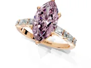 Baguette Engagement Ring Setting for Fancy Pink Marquise Center with Alternating Bar-Set Band and Prong Head in Rose Gold
