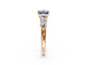 5 Stone Engagement Ring Setting for Fancy Blue Princess Cut Center with Graduated Accents and Prong Head in Rose Gold