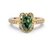 Floral Engagement Ring Setting for Fancy Green Pear-Shaped Center with Four Accent Clusters and Prong Head in Yellow Gold