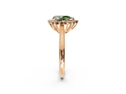 Starburst Halo Engagement Ring Setting for Fancy Green Pear-Shaped Center with Thin Round-Wire Band and Prong Head in Rose Gold