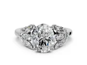Leaf Cluster Engagement Ring Setting for Oval Center with Marquise Accents and Prong Head in Platinum