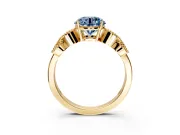 Leaf Engagement Ring Setting for Fancy Blue Round Cut Center with Milgrain Accent Band and Prong Head in Yellow Gold
