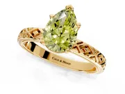 Solitaire Engagement Ring Setting for Fancy Yellow Pear-Shaped Center with Milgrain X Pattern Band and Prong Head in Yellow Gold