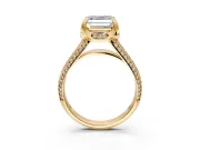 Solitaire Engagement Ring Setting for Asscher Cut Center with Accented Split Shank and Prong Head in Yellow Gold