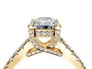Solitaire Engagement Ring Setting for Emerald Cut Center with Widening Pave Band and Claw Prong Head in Yellow Gold
