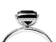 Hidden Halo Engagement Ring Setting for Fancy Black Princess Cut Center with Pave Band and Prong Head in Sterling Silver