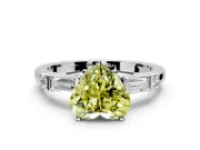 Bar-Set Engagement Ring Setting for Fancy Yellow Heart-Shaped Center with Tapered Baguette Accents and Prong Head in Platinum