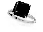 Solitaire Engagement Ring Setting for Fancy Black Asscher Cut Center with Pave Accents and Prong Head in Sterling Silver