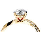 Side Accent Engagement Ring Setting for Oval Center with Accent Shoulders and Prong Head in Yellow Gold
