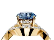 Halo Engagement Ring Setting for Fancy Blue Round Cut Center with Pave Infinity Twist Band and Prong Head in Yellow Gold
