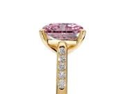 Solitaire Engagement Ring Setting for Fancy Pink Radiant Cut Center with Channel Accents and Prong Head in Yellow Gold